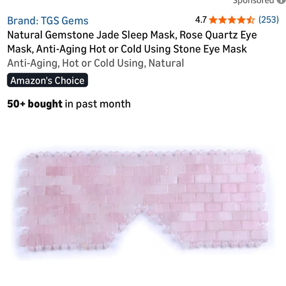 NIB TGS Gems Natural Gemstone Rose Quartz Eye Mask AntiAging Hot/Cold Therapy